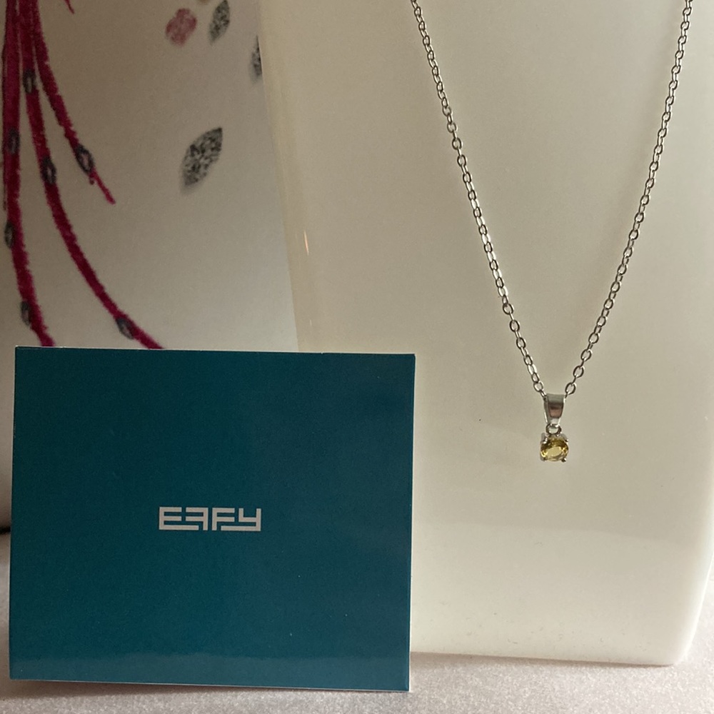 NWOT - New Authentic EFFY Silver Tone Necklace & Yellow Crystal Round Pendant